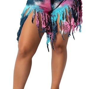 NWOT  Large Women's Denim Jean Shorts Summer High Waisted Frayed Raw Hem Ripped